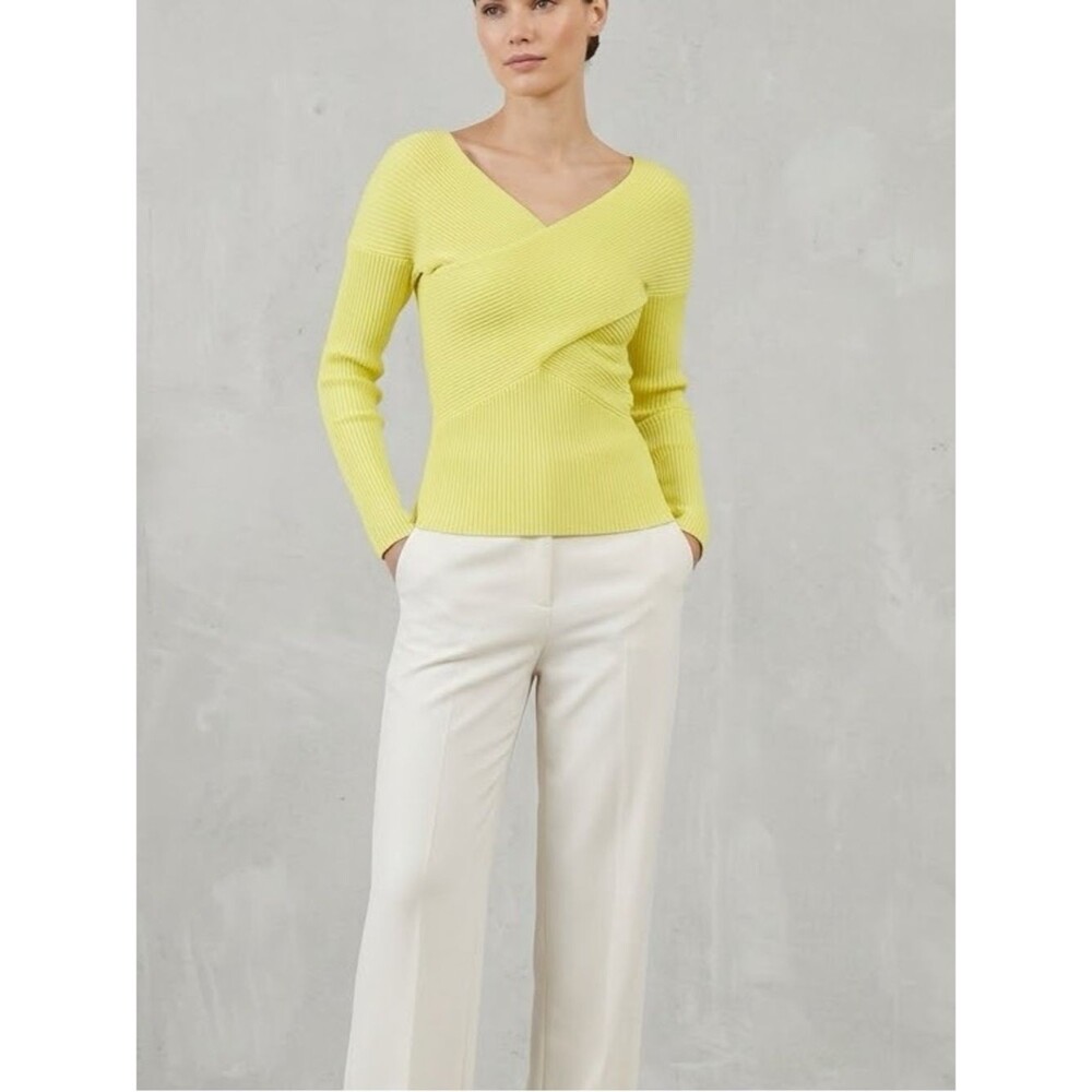 The Fold Lemon Yellow Criss Cross Ribbed Long Sleeve Top Size Small Loud Luxury